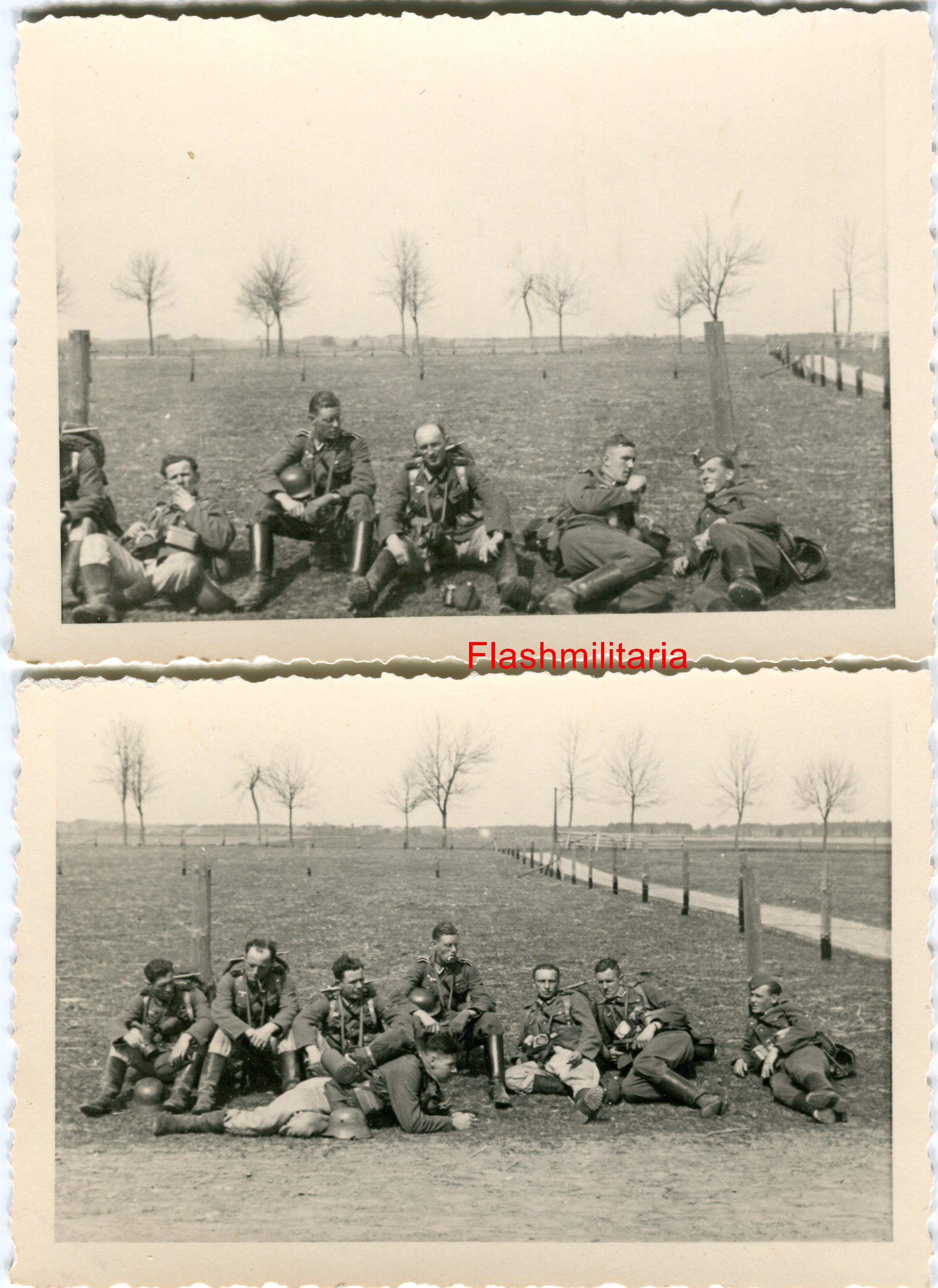 militaria : 2 photos allemandes -- Groupe de soldats Heer en pause