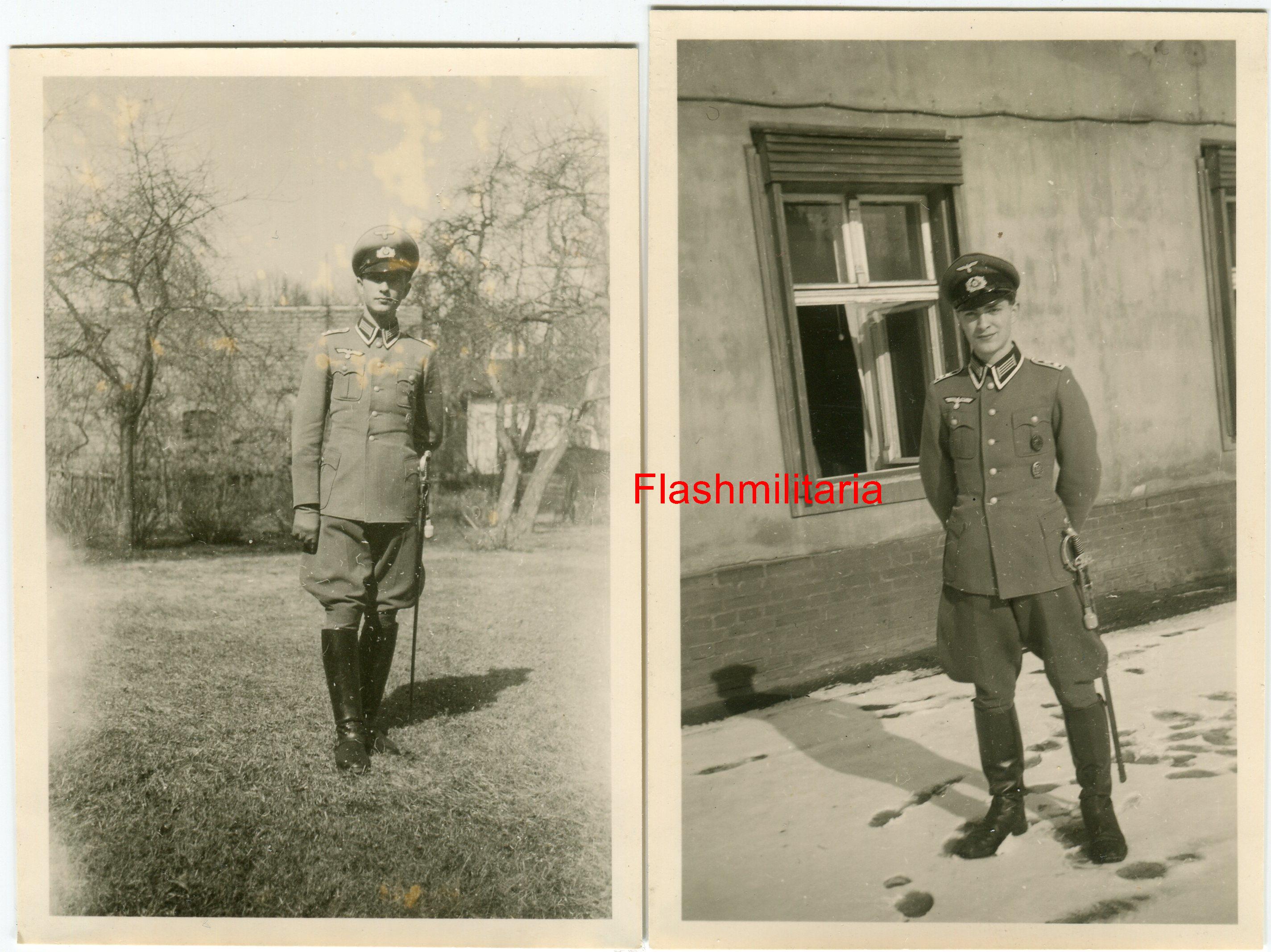 militaria : 2 photos allemandes -- Jeune sous-officier Heer avec sabre