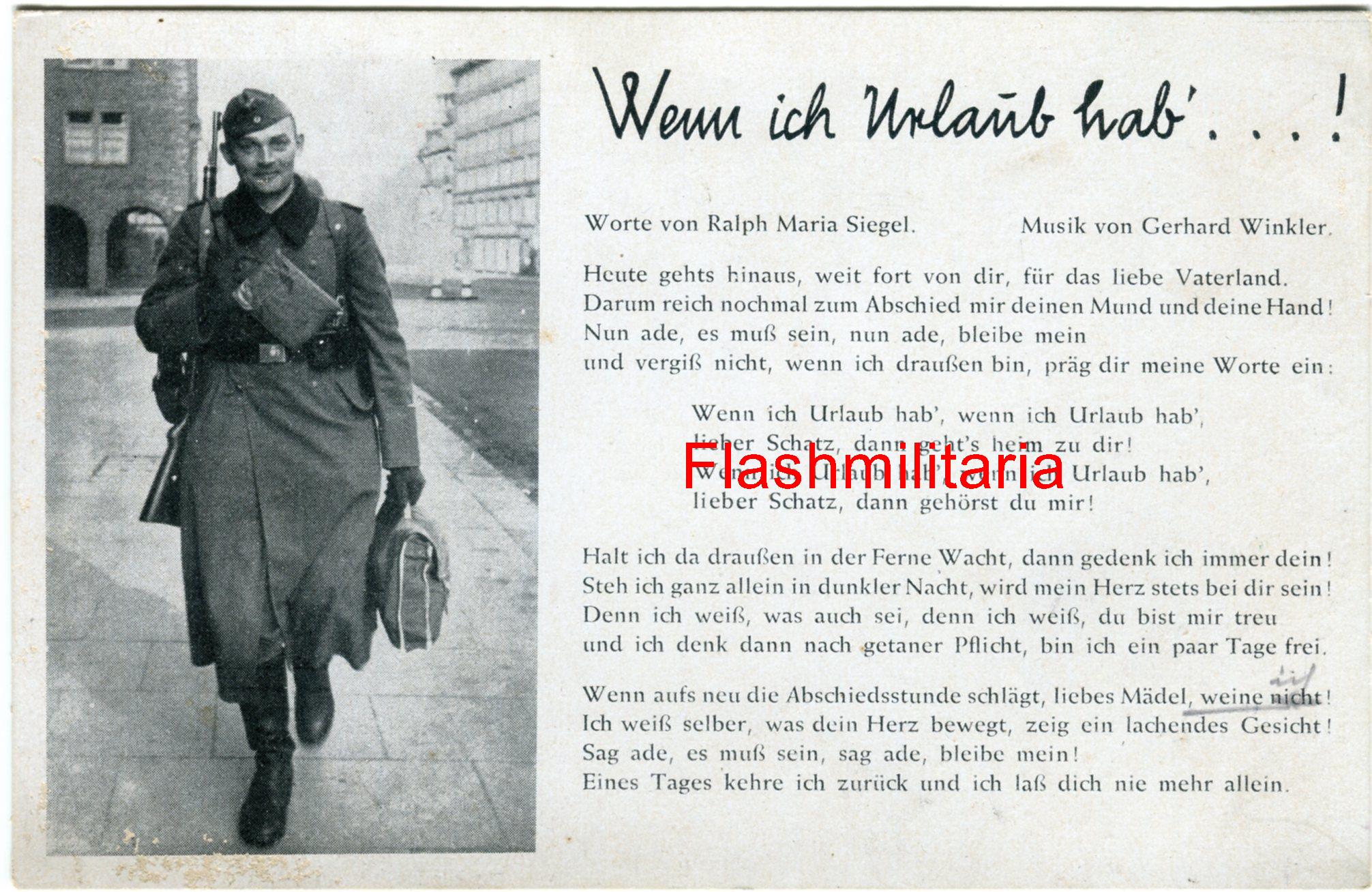 militaria : Carte postale allemande -- Wenn ich Urlaub hab...!