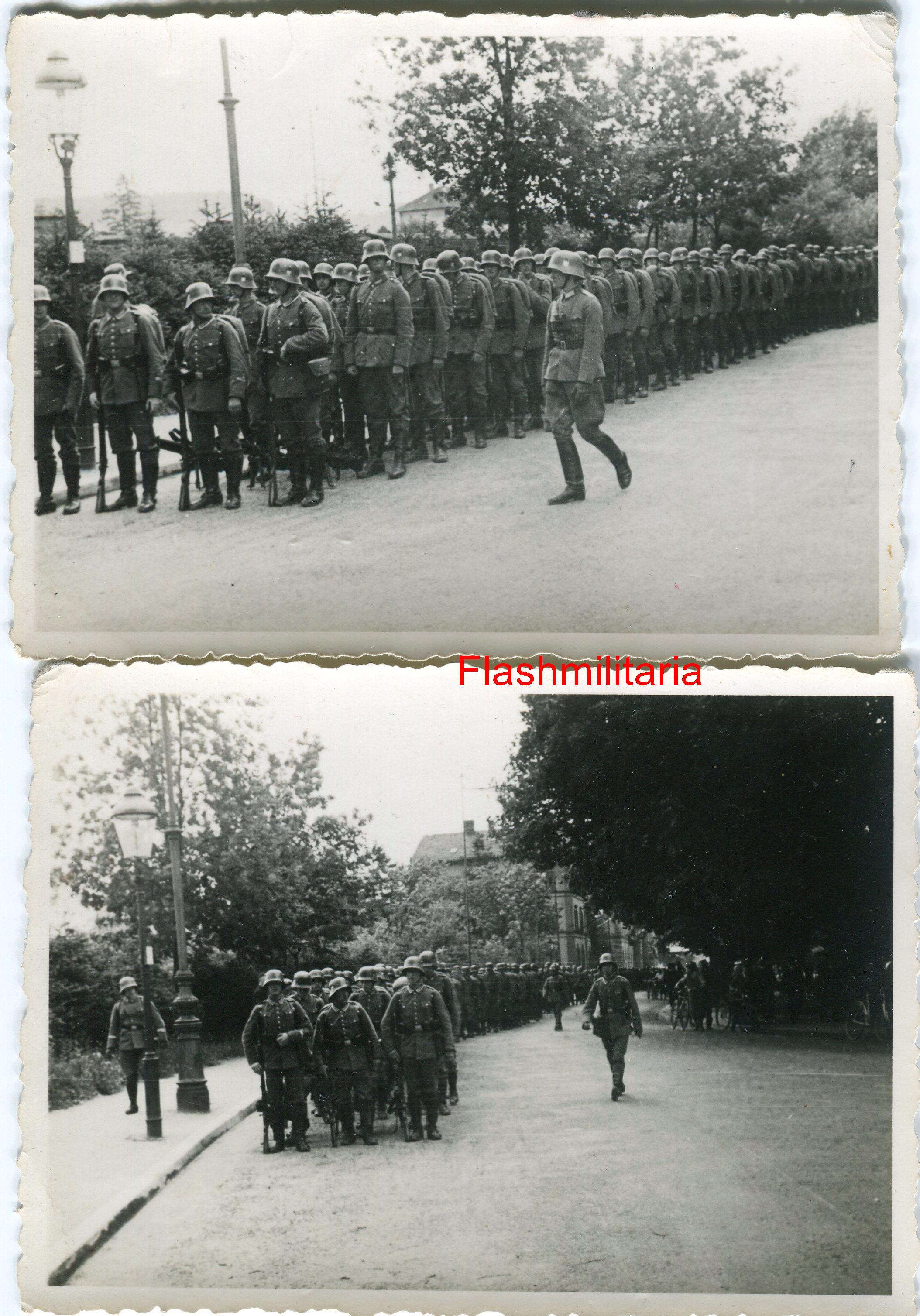 militaria : 2 photos allemandes -- Nombreux soldats casqués