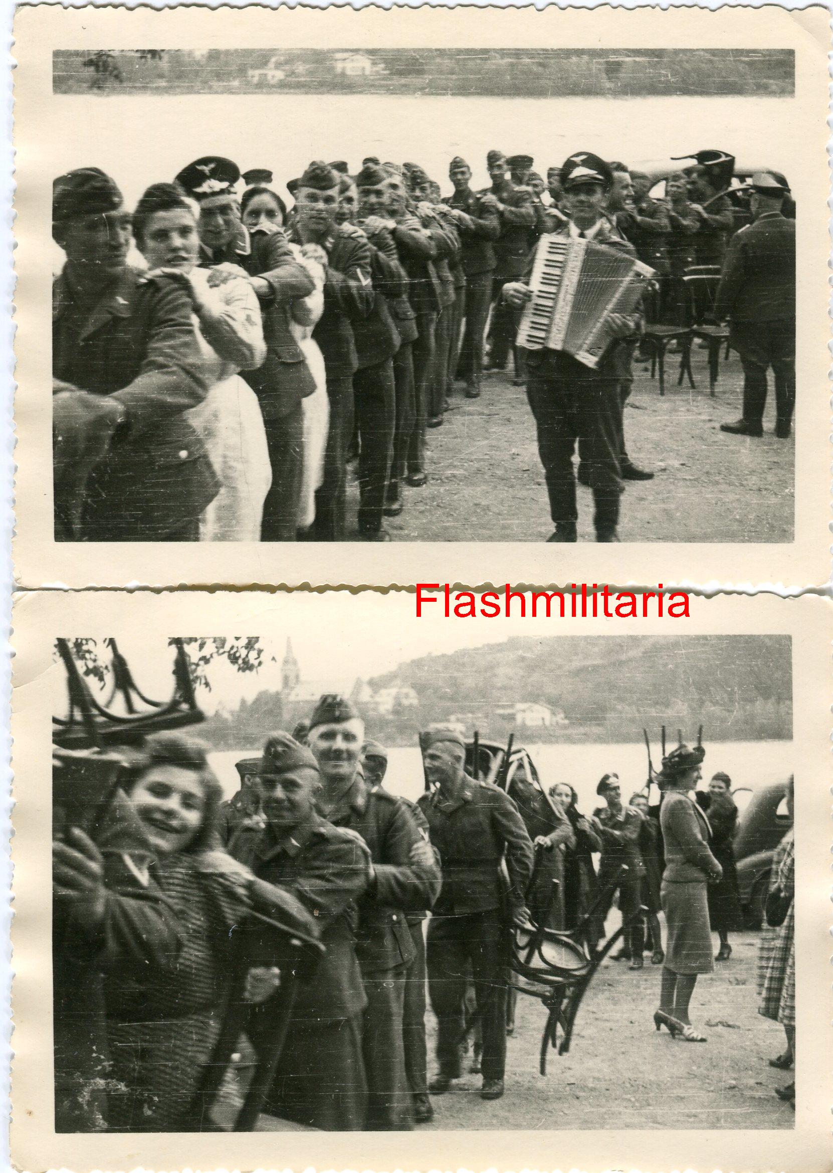 militaria : 2 photos allemandes -- Fête entre soldats de la Luftwaffe